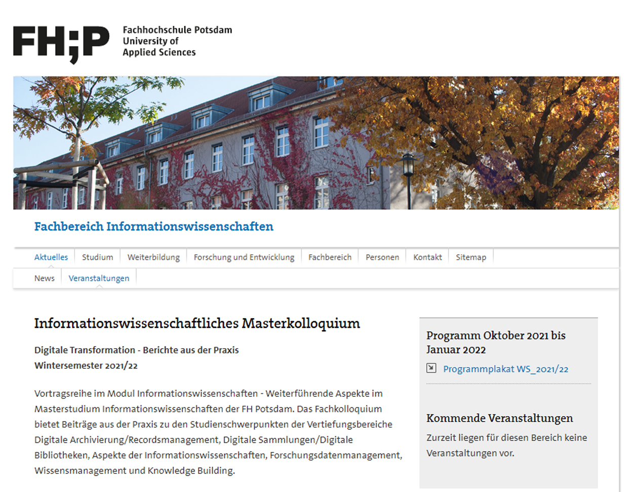 Screenshot Informationswissenschaftliches Kolloquium der Fachhochschule Potsdam